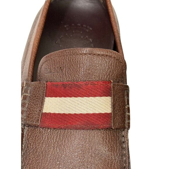 Bally Mens Waldan Driving Loafer Shoes Brown Leather Red Cream Stripe Size US 9? - Picture 15 of 16